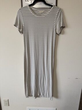 Thread & Supply Cream and Black Striped Short-Sleeve Midi Dress